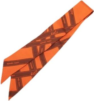 Herm&egrave;s Pre-owned Scarves, female, Orange, Size: ONE SIZE Pre-owned Twilly Scarf