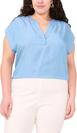 Vince Camuto Chambray Split Neck Top in Indigo at Nordstrom Rack, Size 2X