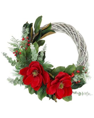 Creative Displays Inc. Handcrafted 25In Holiday Wreath Arranged With Magnolia, Eucalyptus & Berry
