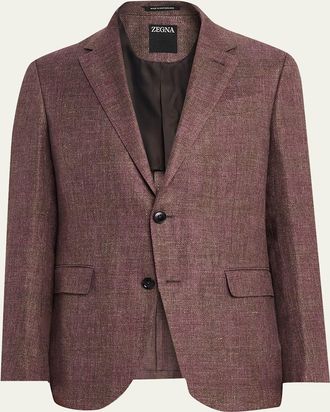 Ermenegildo Zegna Mens Linen-Blend Grid Check Single-Breasted Sport Coat