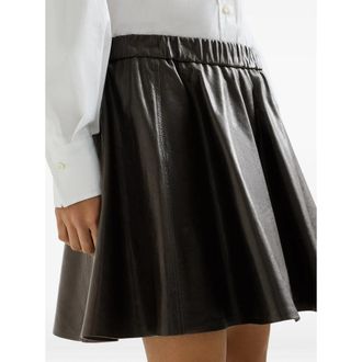 Brunello Cucinelli Calf Leather A-Line Skirt - Brown