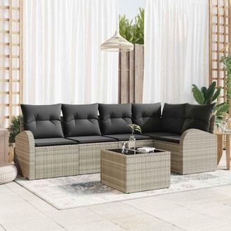 vidaXL Vidaxl - Conjunto De Sof&aacute; De Jard&iacute;n Con Coj&iacute;n 6 Pcs Gris Claro Polirat&aacute;n