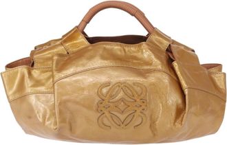 Loewe Aire Shoulder Bag Leather Gold Patent_Leather Handbag (Pre-Owned)