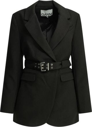Ganni Geknoopte blazer met ceintuur - Dames - Blazers - Zwart - 2XS - Leer - Jassen