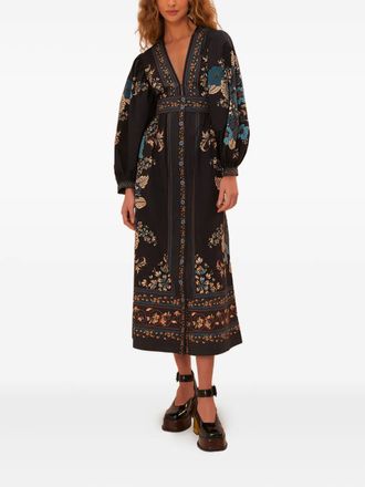 Farm Rio Abito midi Blossom Tapestry a fiori - Nero