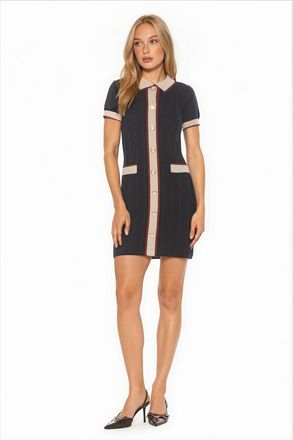 Alexia Admor Cove Collared Button Down Contrast Knit in Navy at Nordstrom, Size X-Large