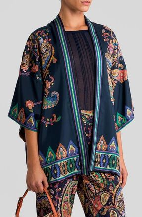 Etro Kesa Print Silk Twill Jacket in Printed Blue Base at Nordstrom, Size Medium