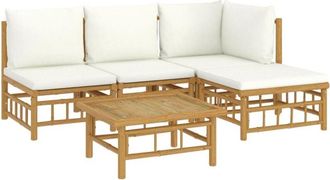 vidaXL Set De Muebles De Jard&iacute;n 5 Piezas Bamb&uacute; Y Cojines Blanco Crema Vidaxl