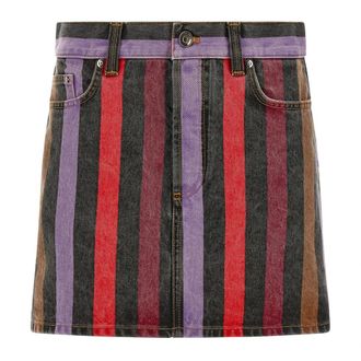 Versace Denim Skirts, female, Multicolor, Size: XS Washed Striped Cotton Denim Mini Skirt