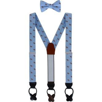 Trafalgar Store Down The Stretch Racehorse Linen Blend Suspenders (Braces) & Bow Tie Bundle in Light Blue at Nordstrom