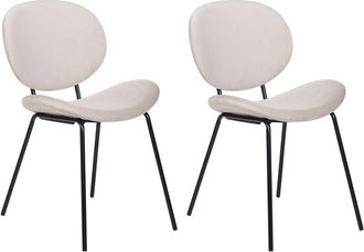 Beliani Set of 2 Chairs Velvet Iron Black Legs Armless Leg Caps Retro Design Dining Room Seating Light Beige Luana