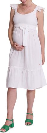 Cache Coeur Melody Organic Cotton Gauze Maternity/Nursing Midi Dress in White at Nordstrom, Size X-Large