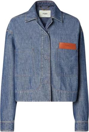 Fendi Logo-patch Patch-pocket Jacket - Dames - Spijkerjassen - Blauw - XS - Katoen - Jassen