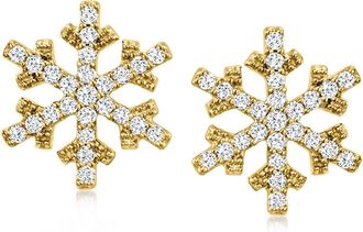 Ross-Simons Diamond Snowflake Earrings in 18kt Gold Over Sterling