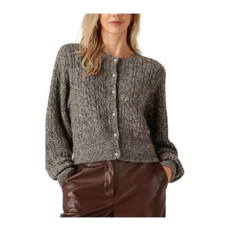 Modstr&ouml;m Truien & Vesten, Dames, Grijs, M, Bruine Cardigan voor Gezellige Winterdagen