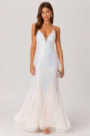 Jasz Couture Sequin Mermaid Gown In White