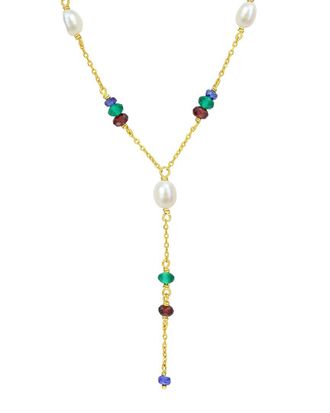 Rina Limor Silver 3.61 Ct. Tw. Blue Sapphire, Garnet, Green Onyx & 4-6.5 Mm Pearl Bead Necklace