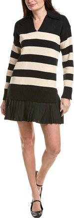 English Factory Mixed Media Stripe Pleated Mini Dress