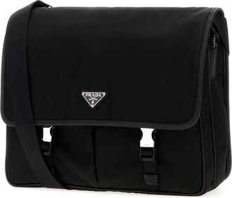 Prada Mens Canvas With Metal Accents Shoulder Bag Black