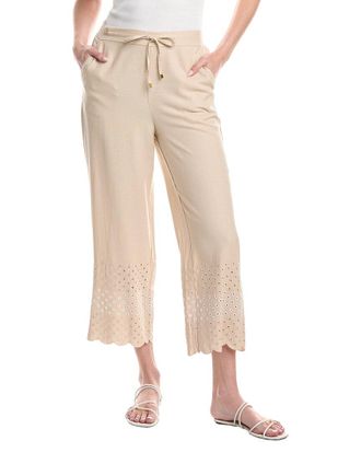 Ellen Tracy Pull On Cropped Linen-Blend Pant