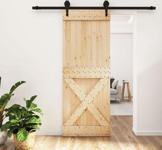 vidaXL Furniture Limited - Puerta Corredera Con Herrajes Madera Maciza