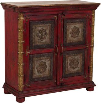 Wanderlust Deco Aparador de madera tallada acabado artesanal 90x40x90h cm rojo
