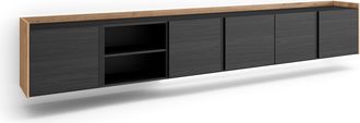 Skraut Home Skraut Home - Mueble Tv, Televisi&oacute;n, Muebles De Sal&oacute;n, Almacenaje, 309x35x50cm, Para Tv Hasta 80, Colgado, Suspendido, Led, Estilo Moderno, Negro Y Ro