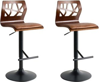 Beliani Set of 2 Bar Stools Dark Brown with Black Leg Faux Leather Footrest Swivel Gas Lift Adjustable Height Modern PETERSBURG