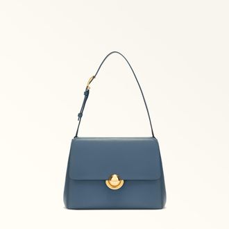 Furla Domus Borsa A Spalla S Grigio Blu Pelle Di Vitello Varrenne + Camoscio Donna
