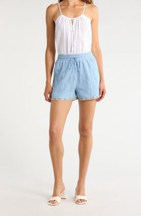 Sugarlips Marcy Embroidered Cotton High Waisted Shorts in Lt-Blue at Nordstrom, Size X-Small