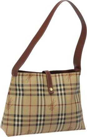 Burberry Nova Check Beige Canvas Shoulder Bag (Pre-Owned)
