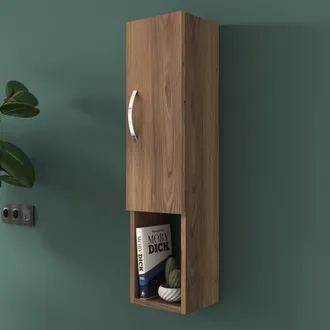 Dmora Mueble Colgante Boglione, 2 Estantes, Una Puerta, 3 Compartimentos, 22x90h Cm Nogal Marr&oacute;n