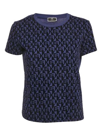 Elisabetta Franchi T-shirt met monogram-print - Blauw