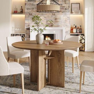 Tribesigns Tribesigns Round Dining Table for 4 People, 100 cm Farmhouse Kitchen Table with Storage Shelf and X-Shaped Stable Pedestal for Dining Room, Living