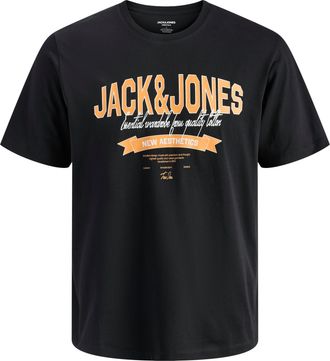 Jack & Jones Plus Size Rundhalsshirt JJELOGO TEE SS O-NECK 2 COL SS26 SN PLS, Herren, Gr. 4XL, schwarz, Jersey, Obermaterial: 100% Baumwolle, JACK & JONES PLUSSIZE, Rundhals