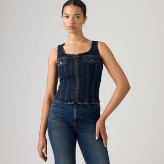 Levi's Vintage Zip Vest - Womens - XS - Dark Wash / Left Click Trucker