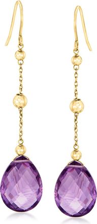 Ross-Simons Amethyst Drop Earrings With Bead Stations in 14kt Yellow Gold