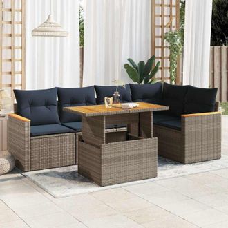vidaXL Set De Muebles De Jard&iacute;n 6 Pzas Y Cojines Rat&aacute;n Sint&eacute;tico Gris Vidaxl