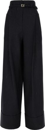 Fendi Pinstripe Belted Broeken - Dames - Wijde Broeken - Blauw - S - Wol - Broeken