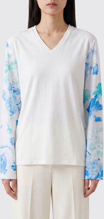 Maison Margiela T-shirt a maniche lunghe in cotone con stampa floreale e scollo a V