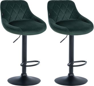 Clp Set de 2 taburetes de bar giratorio en terciopelo verde oscuro