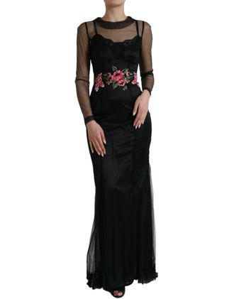 Dolce & Gabbana Womens Floral Embroidered Gown Long Dress - Black Nylon - Size EU 40 (Womens)
