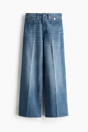 H&M Wide High Waist Ankle Jeans in Denim Blue at Nordstrom, Size 14