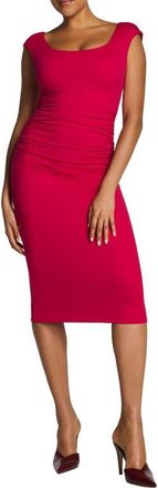 Spanx Ruched Scoop Neck Midi Dress in Fuchsia at Nordstrom, Size X-Small