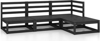 vidaXL Juego De Muebles De Jard&iacute;n 4 Piezas Negro Madera Maciza De Pino Vidaxl