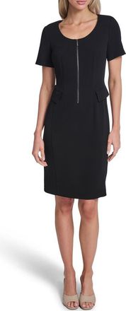 Calvin Klein Scoop Neck Zip Front Sheath Dress in Black at Nordstrom Rack, Size 10