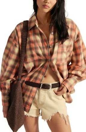 Free People Ashley Oversize Plaid Cotton Button-Up Shirt in Sand Combo - Gia Pla at Nordstrom Rack, Size X-Large