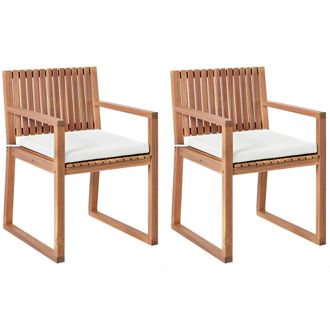 Beliani Conjunto De 2 Sillas De Jard&iacute;n R&uacute;stico Con Cojines Madera De Acacia Certificada Lino Sint&eacute;tico Marr&oacute;n Claro Y Blanco Crema Sassari Ii