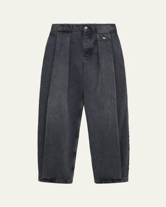 Loewe Mens Leather Label Baggy-Fit Pleated Jeans