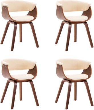 vidaXL Vidaxl - Sillas De Comedor 4 Uds Madera Curvada Y Cuero Sint&eacute;tico Crema